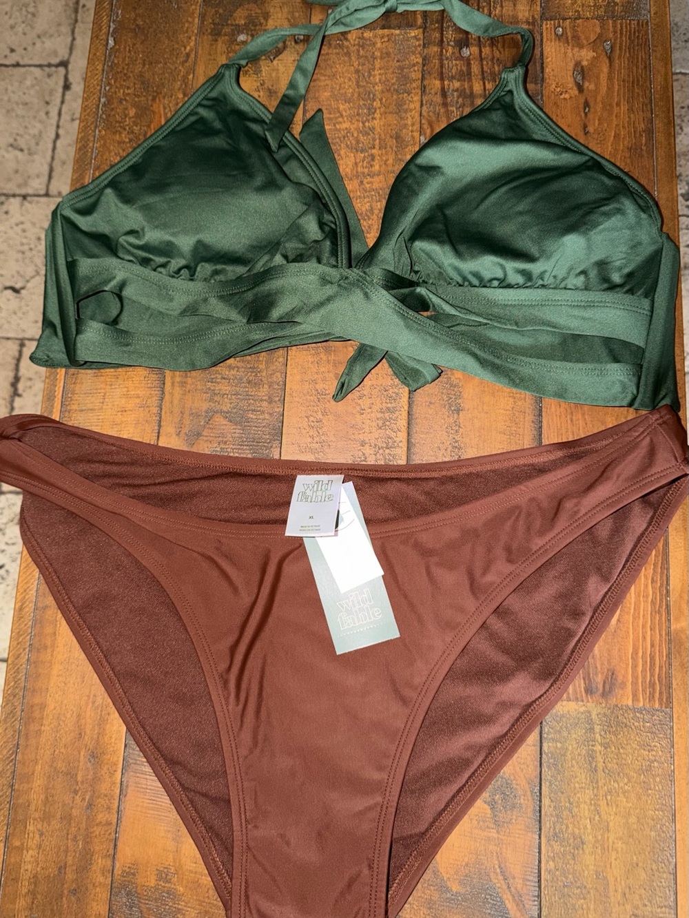 Target Women’s Two-Piece Bikini Set - Forest Green & Brown